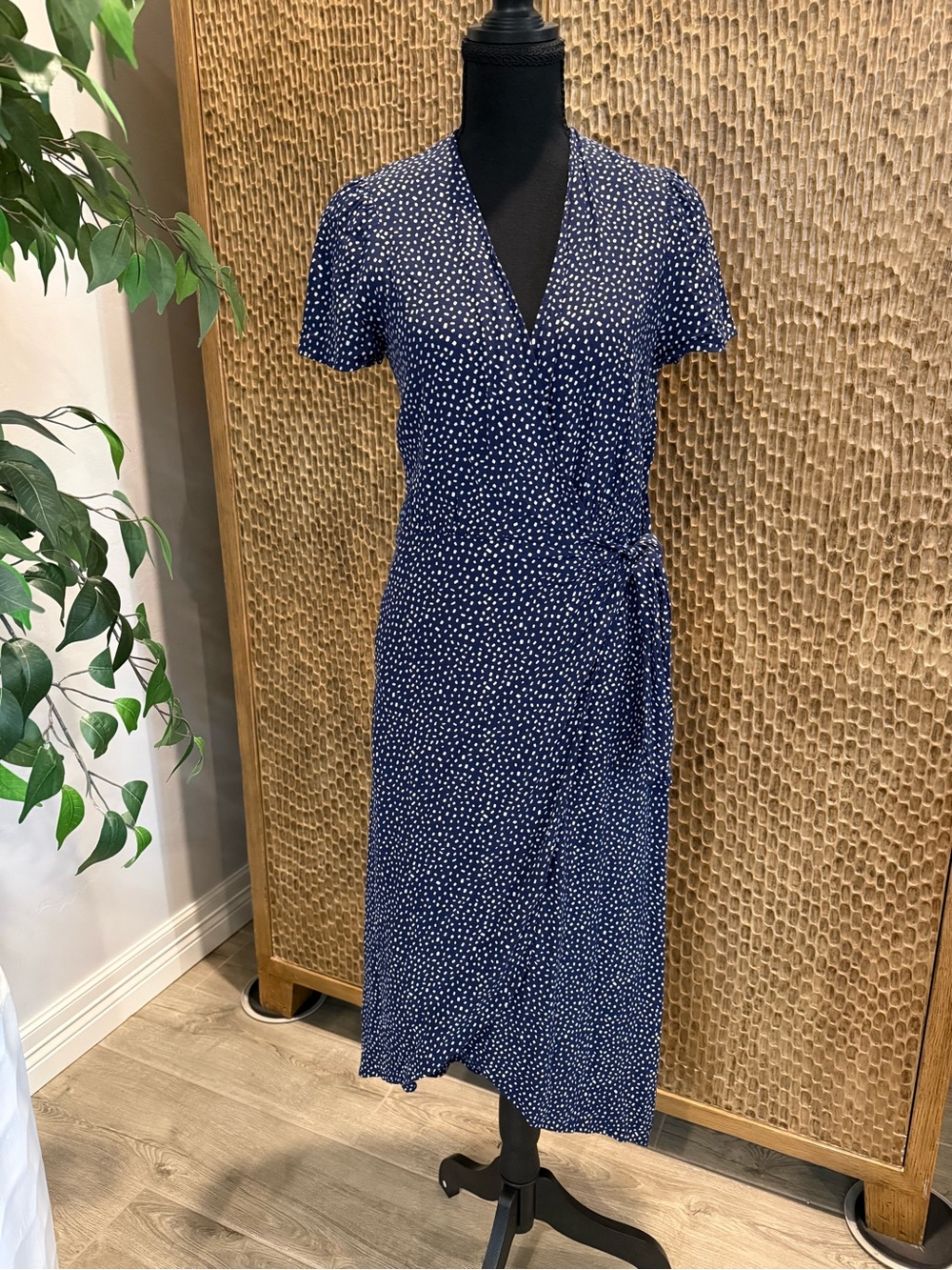 Express Navy Polka Dot Wrap Midi Dress